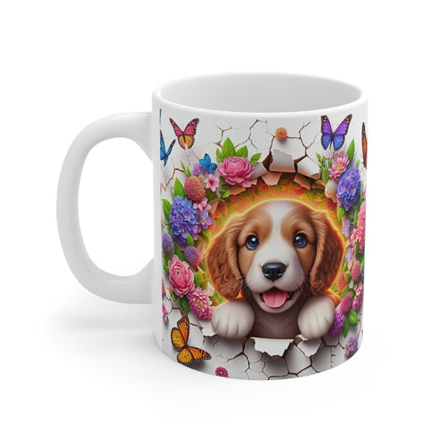 Tasse Céramique Cavalier King Charles et Fleurs – Mug Chien Mignon Papillons – Cadeau Animaux Bohème 325ml