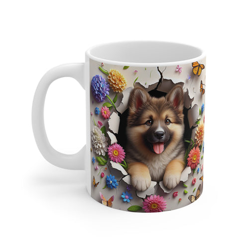 Tasse Céramique Chiot Berger et Fleurs – Mug Chien Mignon Papillons – Cadeau Animaux Bohème 325ml