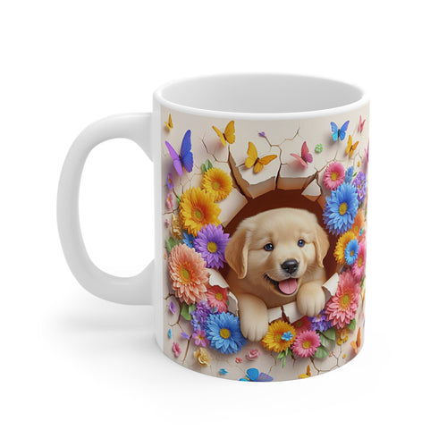 Tasse Céramique Golden Retriever et Fleurs – Mug Chien Mignon Papillons – Cadeau Animaux Bohème 325ml