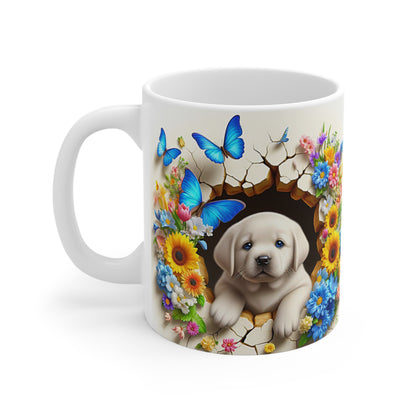 Tasse Céramique Labrador et Fleurs – Mug Chien Mignon Papillons – Cadeau Animaux Bohème 325ml
