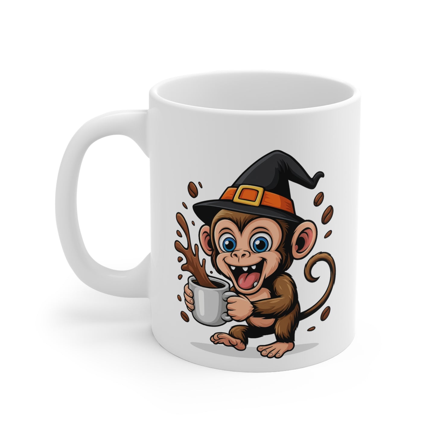 Tasse Céramique Singe Sorcier Café – Mug Halloween Drôle Animaux – Illustration Fantaisie