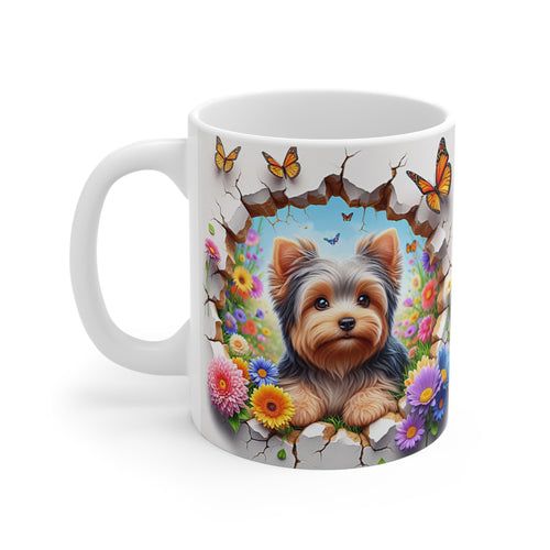 Tasse Céramique Yorkshire et Fleurs – Mug Chien Mignon Papillons – Cadeau Animaux Bohème 325ml