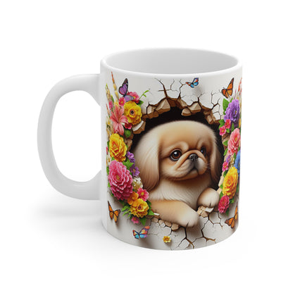 Tasse Chien Mignon & Fleurs – Mug Papillons Coloré Printemps – Cadeau Animaux 325ml