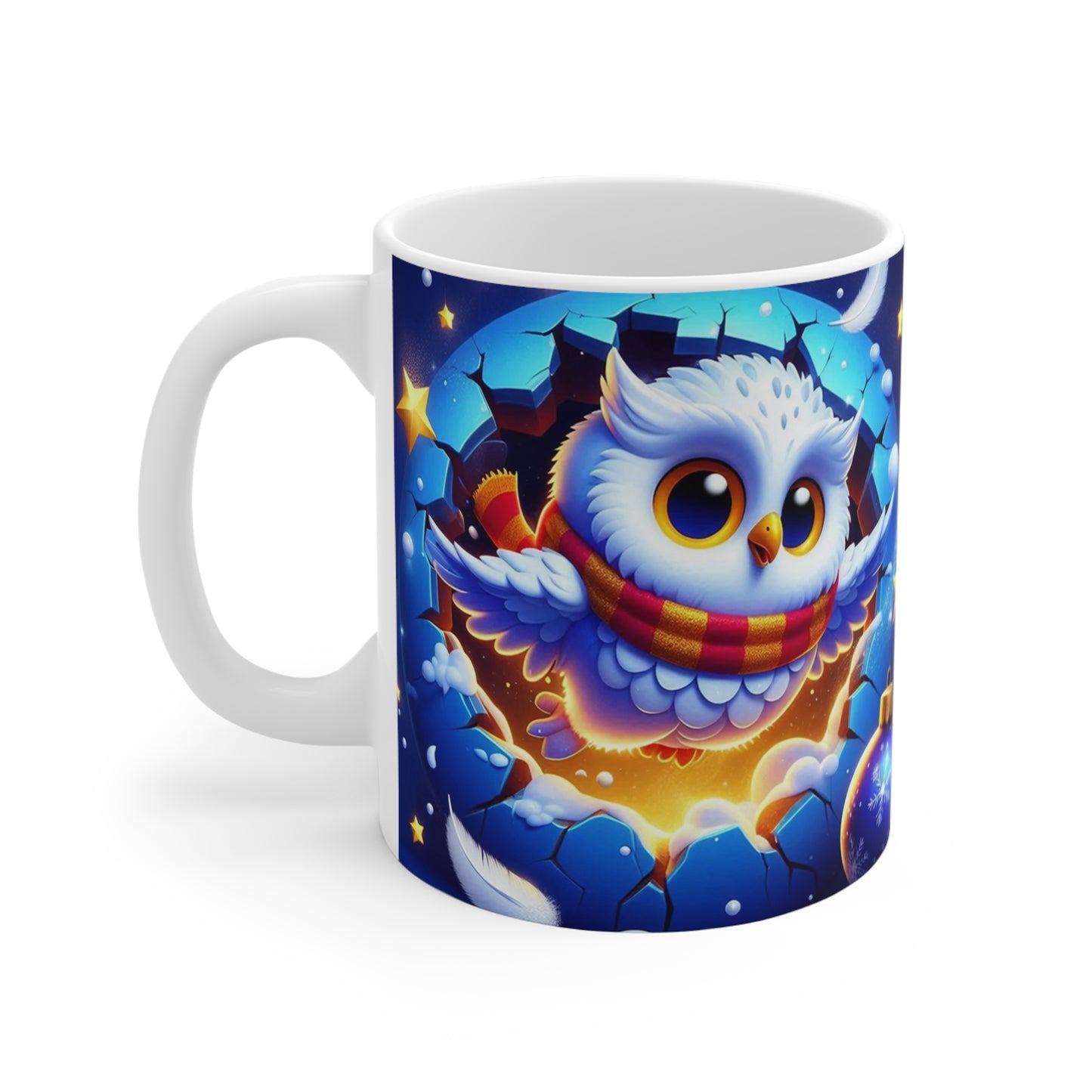 Tasse Hibou Volant Hiver Noël – Mug Céramique 325ml – Cadeau Fantaisie Magique Étoilé