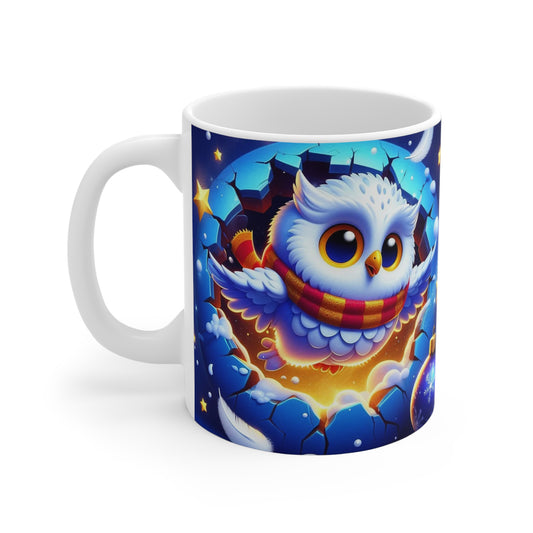 Tasse Hibou Volant Hiver Noël – Mug Céramique 325ml – Cadeau Fantaisie Magique Étoilé