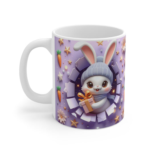 Tasse Lapin Mignon Bonnet Bleu – Mug Céramique 325ml – Cadeau Kawaii Pâques Anniversaire