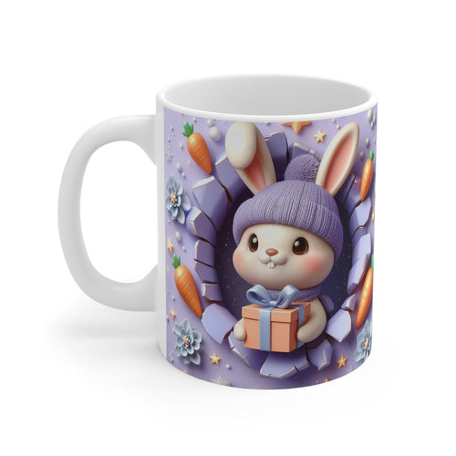 Tasse Lapin Mignon Violet – Mug Céramique 325ml – Cadeau Kawaii Pâques Anniversaire
