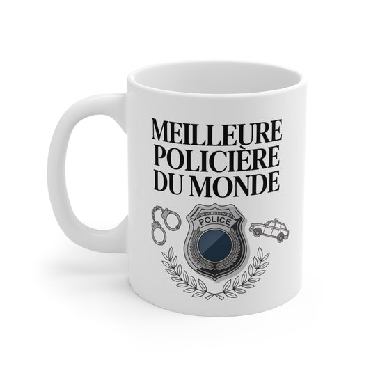 Tasse Meilleure Policière du Monde 325ml – Mug Céramique Badge Police et Voiture