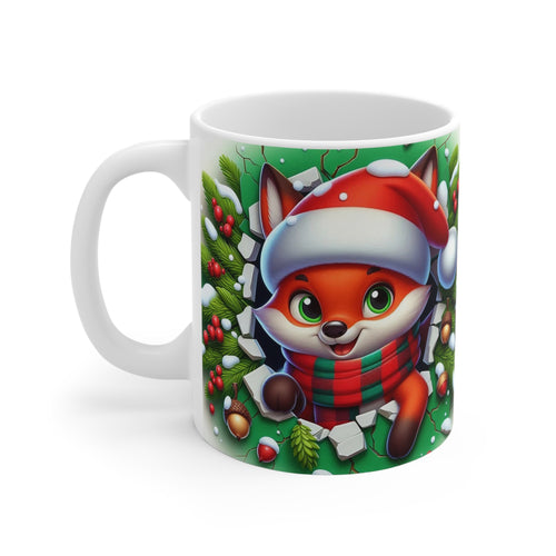 Tasse Noël 325ml – Mug Céramique Renard Cartoon Bonnet et Écharpe – Cadeau Original Hiver Chocolat Chaud