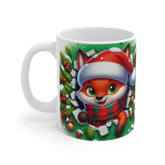 Tasse Noël 325ml – Mug Céramique Renard Cartoon Bonnet et Écharpe – Cadeau Original Hiver Chocolat Chaud