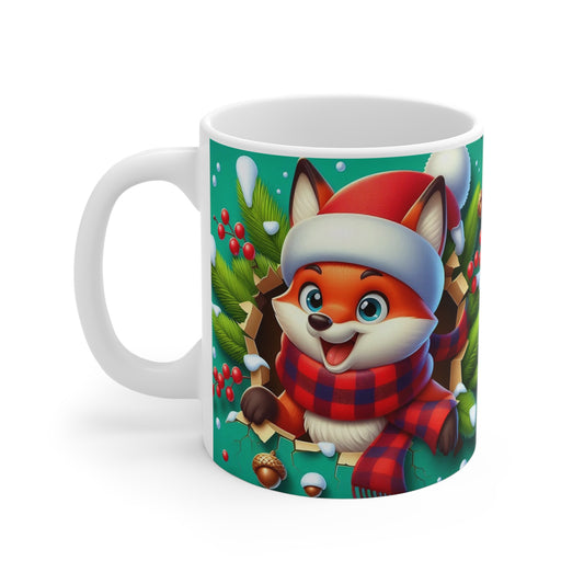 Tasse Noël 325ml – Mug Céramique Renard Cartoon Bonnet et Écharpe – Cadeau Original Hiver et Fêtes