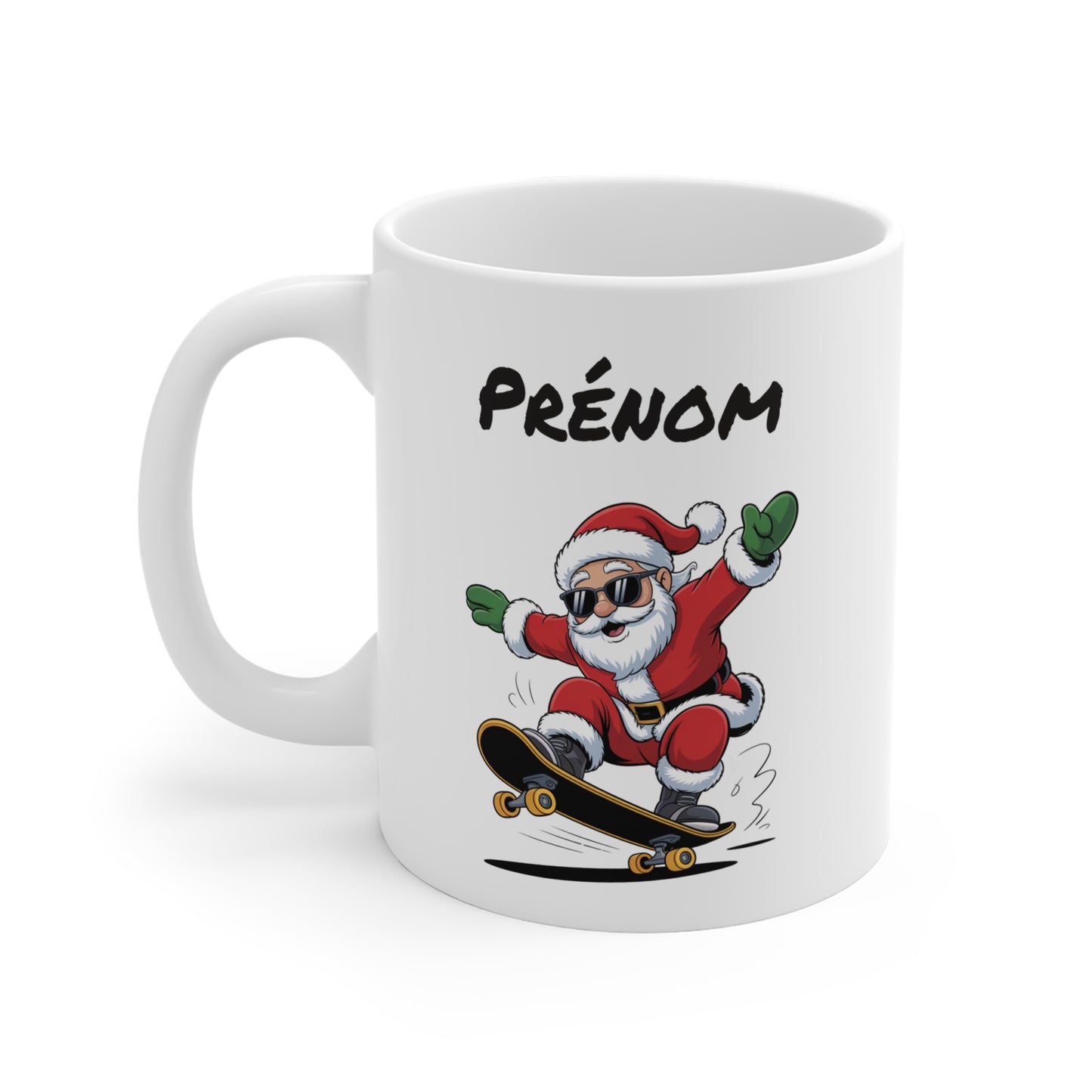 Tasse Noël Personnalisée – Mug Père Noël Skateur avec Prénom – Cadeau Original et Unique