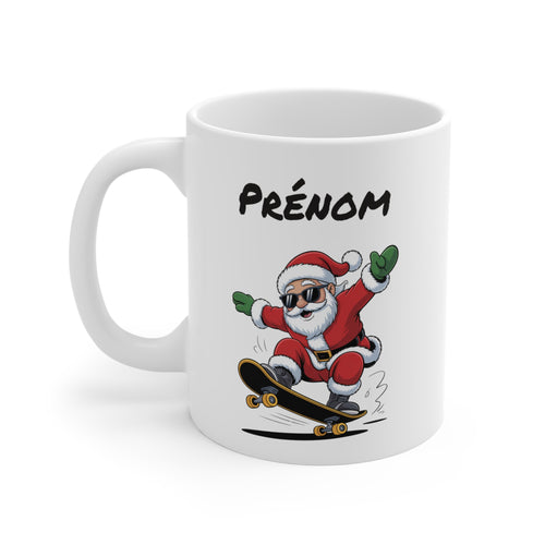 Tasse Noël Personnalisée – Mug Père Noël Skateur avec Prénom – Cadeau Original et Unique
