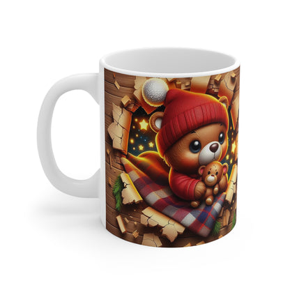 Tasse Ourson Noël – Mug Hiver Cocooning avec Doudou Ours – Céramique 325ml – Cadeau Festif et Chaleureux