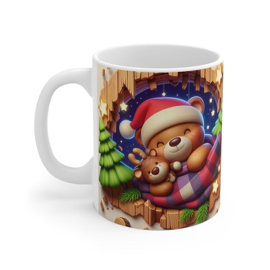 Tasse Ourson de Noël – Mug Céramique 325ml – Cadeau Hiver Cocooning avec Doudou Renne
