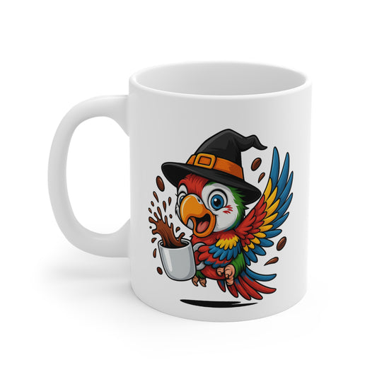 Tasse Perroquet Sorcière Halloween – Mug Céramique Café 325ml – Cadeau Fantaisie Original