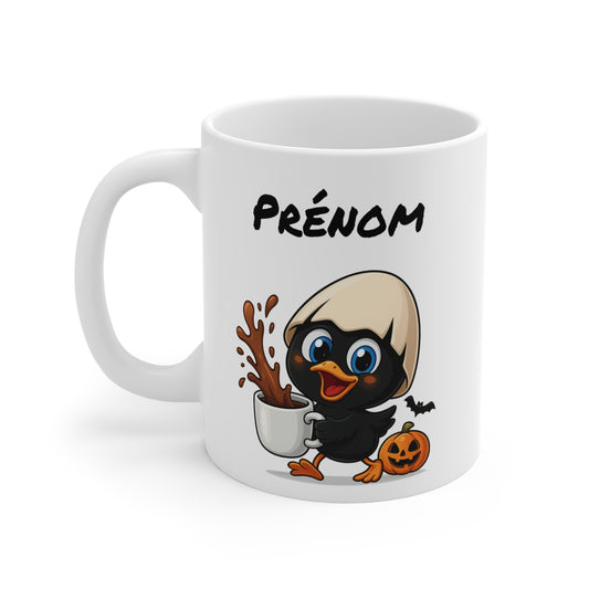 Tasse Personnalisable Calimero Poussin Halloween – Mug Prénom Citrouille Mignon 325ml – Cadeau Original Café