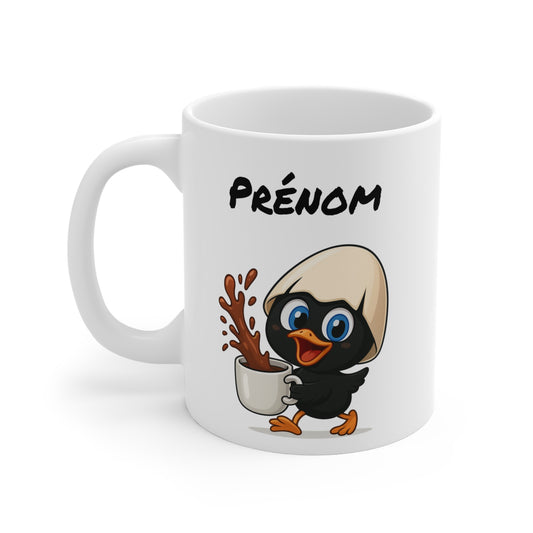 Tasse Personnalisable Calimero Poussin Mignon – Mug Prénom Coquille d’Œuf Café 325ml – Cadeau Original Céramique