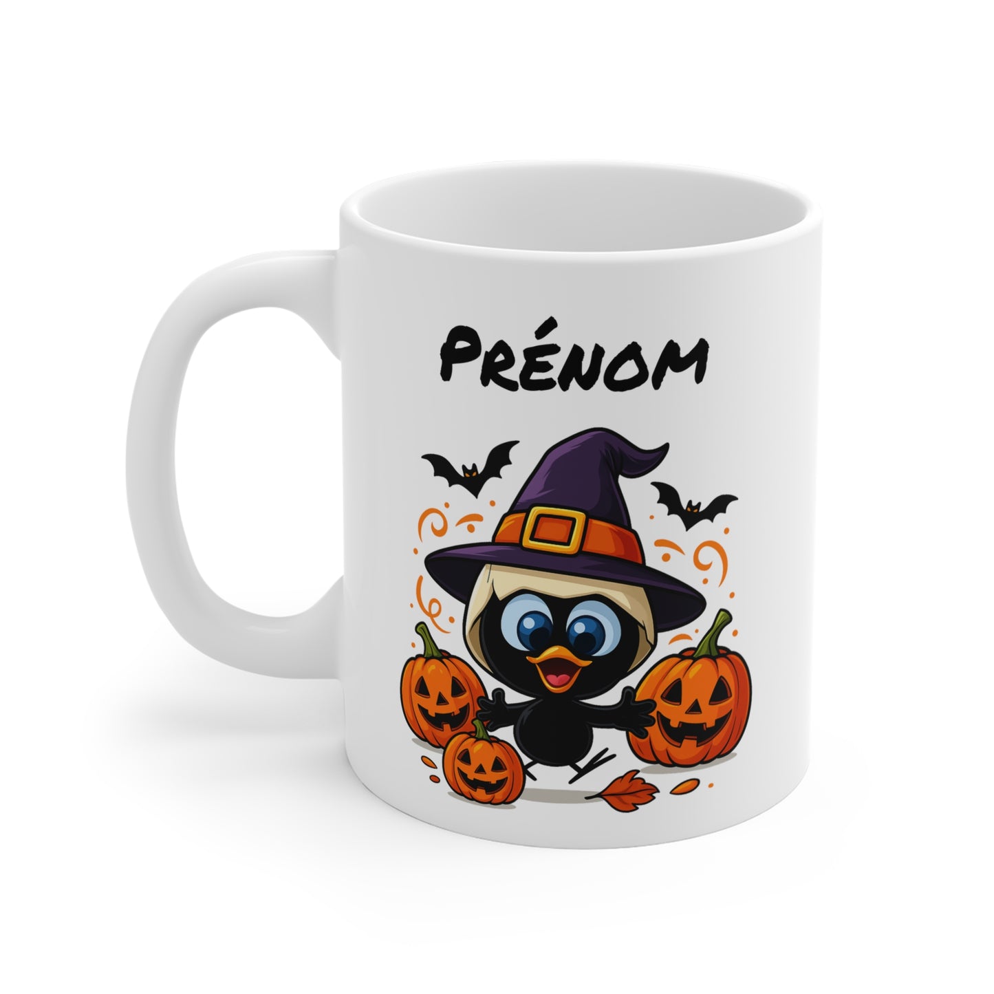 Tasse Personnalisable Calimero Sorcier Halloween – Mug Prénom Citrouilles Mignon 325ml – Cadeau Original Animaux