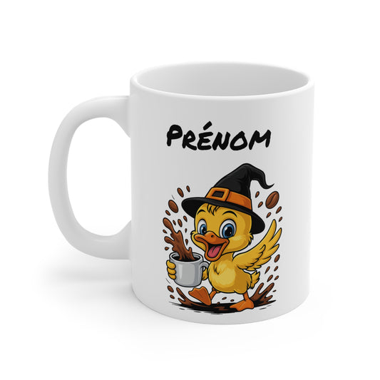 Tasse Personnalisable Canard Sorcière – Mug Halloween Prénom 325ml – Cadeau Fantaisie Original