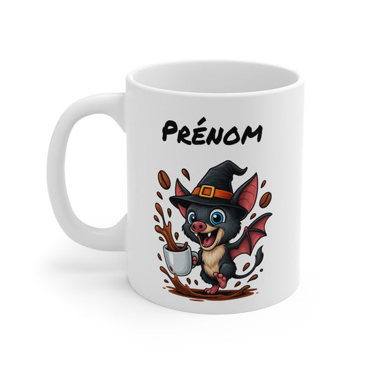 Tasse Personnalisable Chauve-Souris Sorcière – Mug Halloween Prénom 325ml – Cadeau Fantaisie Original