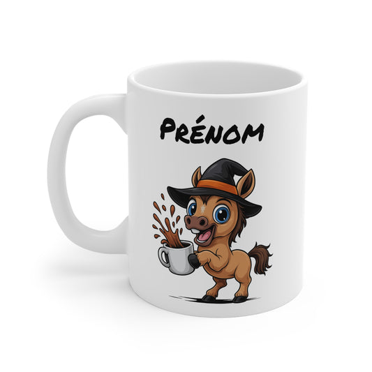 Tasse Personnalisable Cheval Sorcière – Mug Halloween Prénom 325ml – Cadeau Fantaisie Original