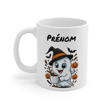 Tasse Personnalisable Fantôme Sorcier Halloween – Mug Prénom Citrouilles Mignon 325ml – Cadeau Original Café