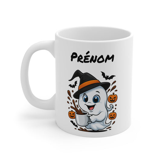 Tasse Personnalisable Fantôme Sorcier Halloween – Mug Prénom Citrouilles Mignon 325ml – Cadeau Original Café
