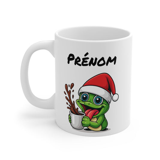 Tasse Personnalisable Grenouille Noël – Mug Prénom Céramique 325ml – Cadeau Fêtes Mignon Original