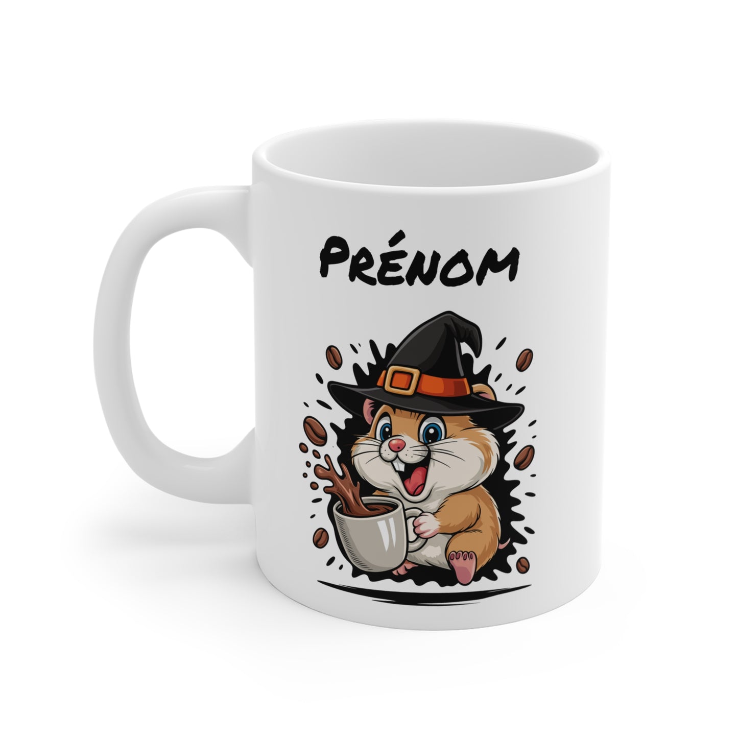 Tasse Personnalisable Hamster Sorcier Café – Mug Prénom Céramique 325ml – Cadeau Drôle Halloween Animal Illustré