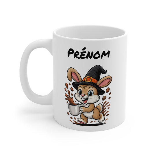 Tasse Personnalisable Lapin Sorcier Café – Mug Prénom Halloween Mignon 325ml – Cadeau Original Animaux