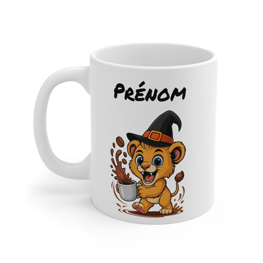 Tasse Personnalisable Lionceau Sorcière – Mug Halloween Prénom 325ml – Cadeau Fantaisie Original