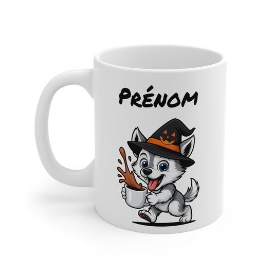 Tasse Personnalisable Loup Sorcier Café – Mug Prénom Céramique 325ml – Cadeau Drôle Halloween
