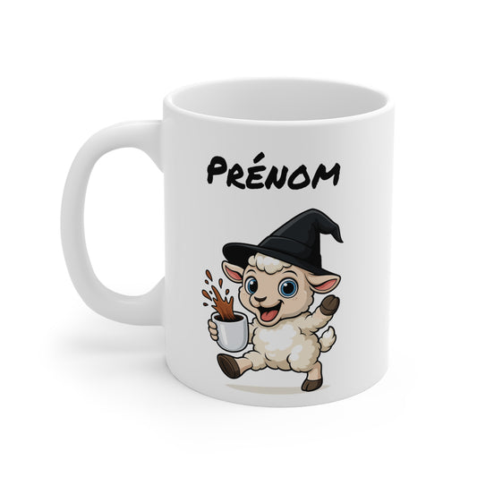 Tasse Personnalisable Mouton Sorcier Café – Mug Prénom Céramique 325ml – Cadeau Drôle Halloween