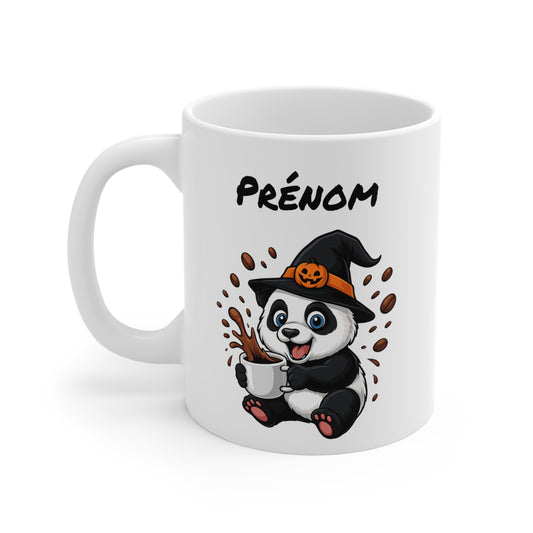 Tasse Personnalisable Panda Sorcier Café – Mug Prénom Halloween Mignon 325ml – Cadeau Original