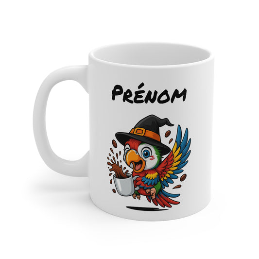 Tasse Personnalisable Perroquet Sorcière – Mug Halloween Prénom 325ml – Cadeau Fantaisie Original