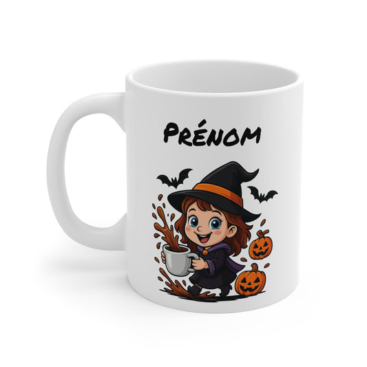Tasse Personnalisable Sorcière Halloween – Mug Prénom Citrouilles Mignon 325ml – Cadeau Original Café