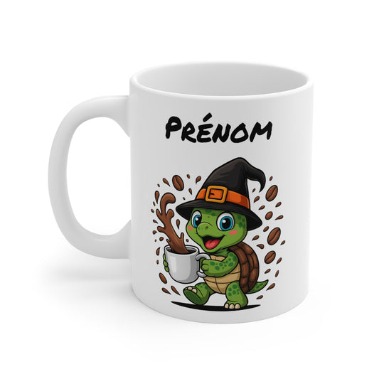 Tasse Personnalisable Tortue Sorcière – Mug Halloween Prénom 325ml – Cadeau Fantaisie Original