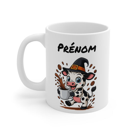 Tasse Personnalisable Vache Sorcière – Mug Halloween Prénom 325ml – Cadeau Fantaisie Original