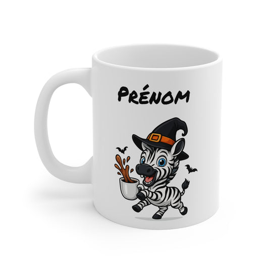 Tasse Personnalisable Zèbre Sorcier Café – Mug Prénom Céramique 325ml – Cadeau Drôle Halloween