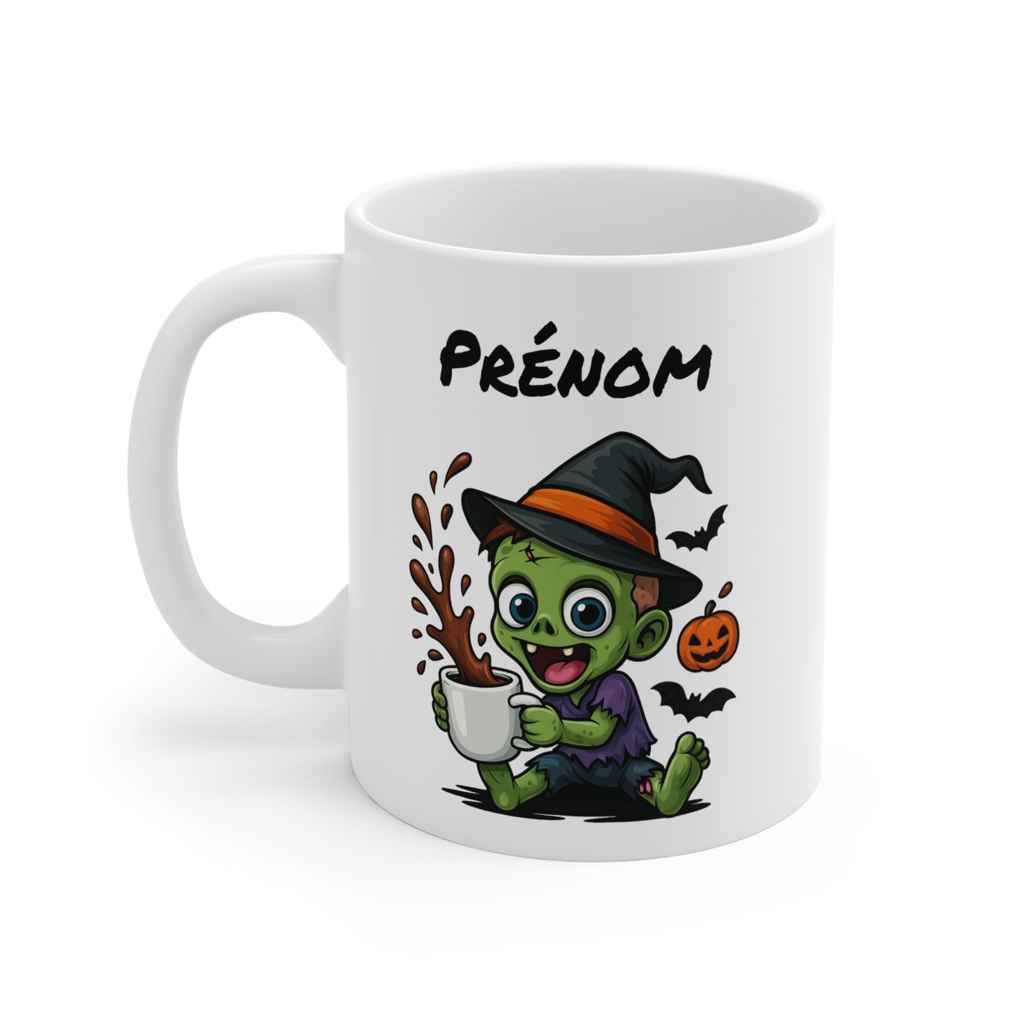 Tasse Personnalisable Zombie Enfant Sorcier Halloween – Mug Prénom Citrouille Mignon 325ml – Cadeau Original Café