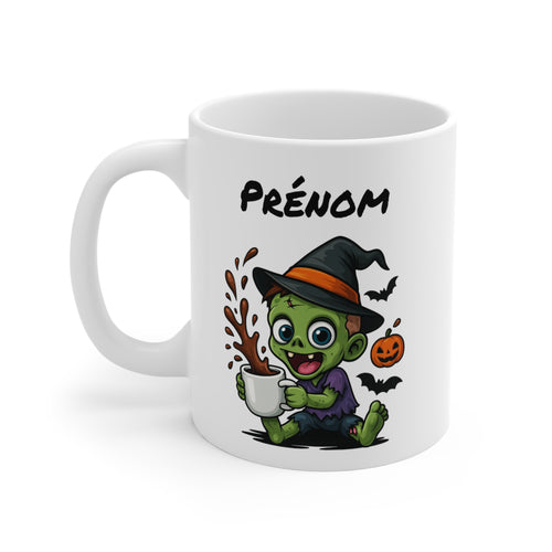 Tasse Personnalisable Zombie Enfant Sorcier Halloween – Mug Prénom Citrouille Mignon 325ml – Cadeau Original Café