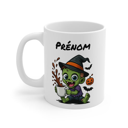 Tasse Personnalisable Zombie Enfant Sorcier Halloween – Mug Prénom Citrouille Mignon 325ml – Cadeau Original Café
