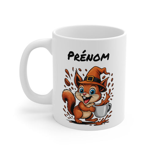Tasse Personnalisable Écureuil Sorcière – Mug Halloween Prénom 325ml – Cadeau Fantaisie Original