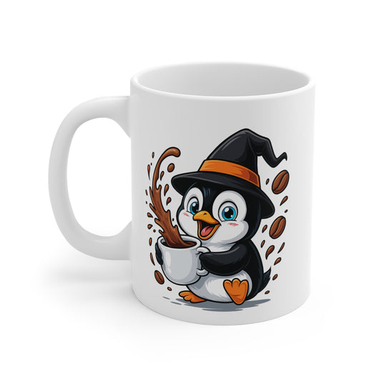 Tasse Pingouin Sorcière Halloween – Mug Céramique Café 325ml – Cadeau Fantaisie Original