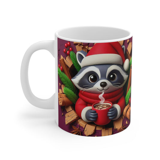 Tasse Raton Laveur Noël – Mug Céramique 325ml – Cadeau Festif Animaux Chocolat Chaud Hiver