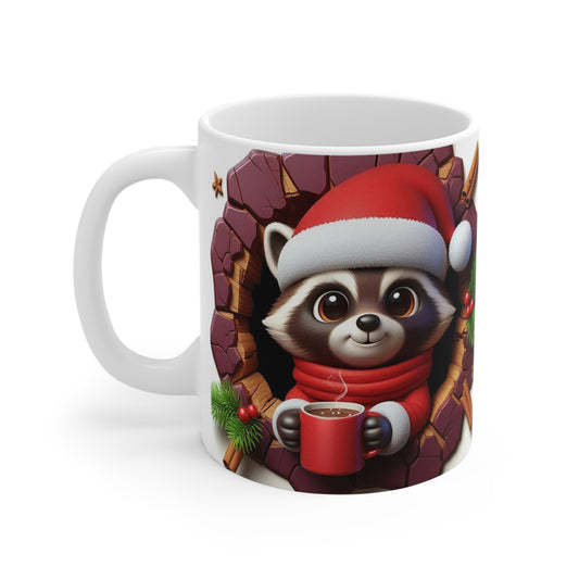 Tasse Raton Laveur Noël – Mug Céramique 325ml – Cadeau Hivernal Fantaisie Animaux Festifs