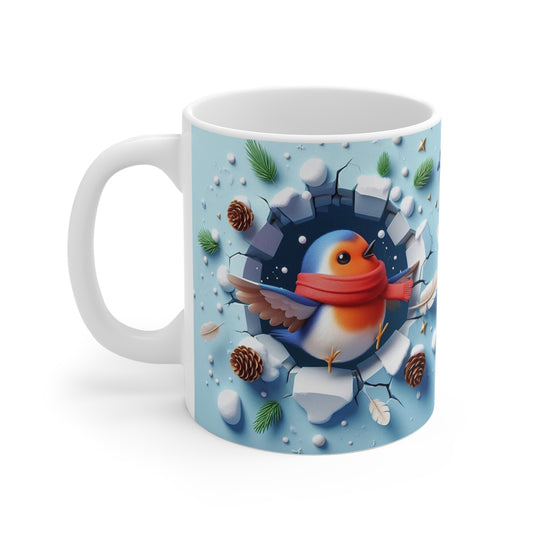 Tasse Rouge-Gorge Hiver – Mug Céramique 325ml – Cadeau Oiseau Noël Nature Festive