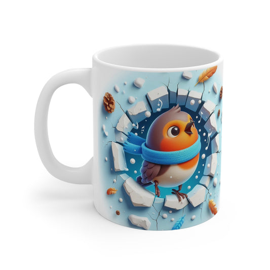 Tasse Rouge-Gorge Hiver – Mug Céramique 325ml – Cadeau Oiseau Noël Nature Poétique