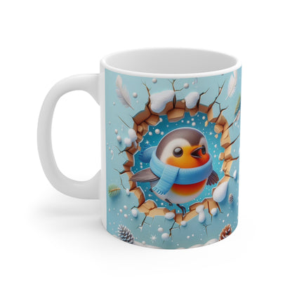 Tasse Rouge-Gorge Mignon – Mug Céramique 325ml – Cadeau Hiver Oiseau Nature Festif